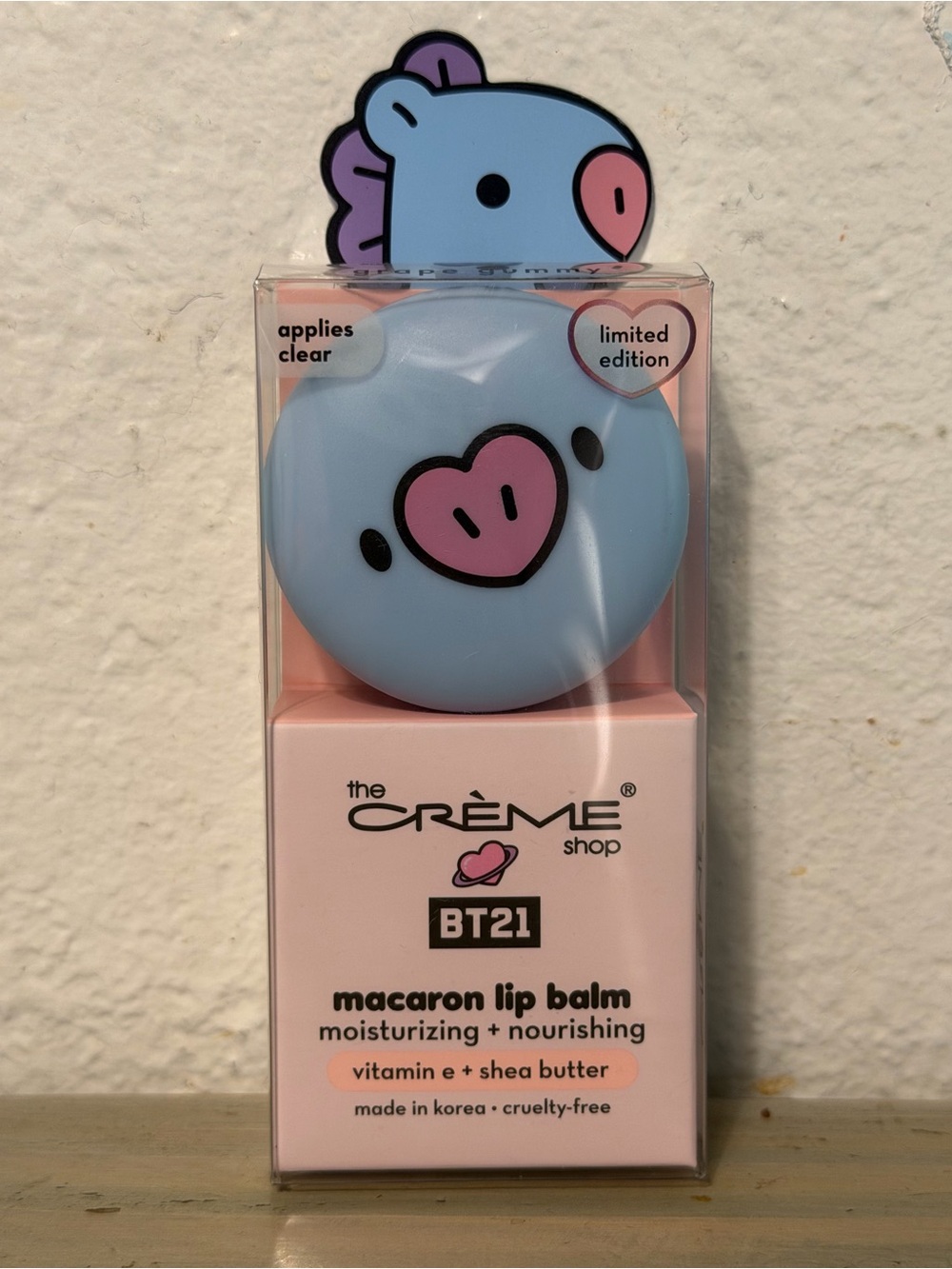 The Crème Shop BT21 Cooky Blue Macaron Lip Balm - Hydrating Clear Balm